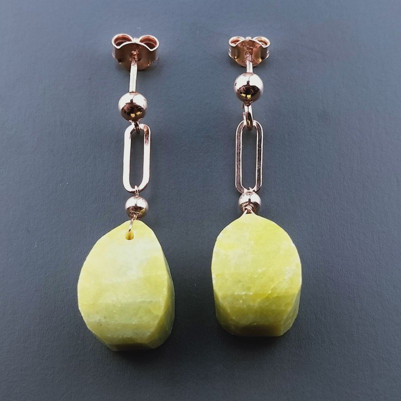 Orecchini Graffetta In Argento 925 A Nodo Orafo Oro Rosa Con Giada Limone Goccia Twist Briolette Sfaccettato A Mano
