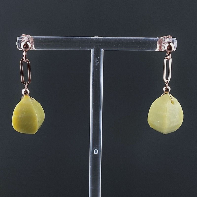 Orecchini Graffetta In Argento 925 A Nodo Orafo Oro Rosa Con Giada Limone Goccia Twist Briolette Sfaccettato A Mano
