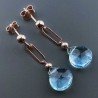 Orecchini Graffetta In Argento 925 A Nodo Orafo Oro Rosa Con Topazio Azzurro Goccia Briolette Sfaccettato A Mano
