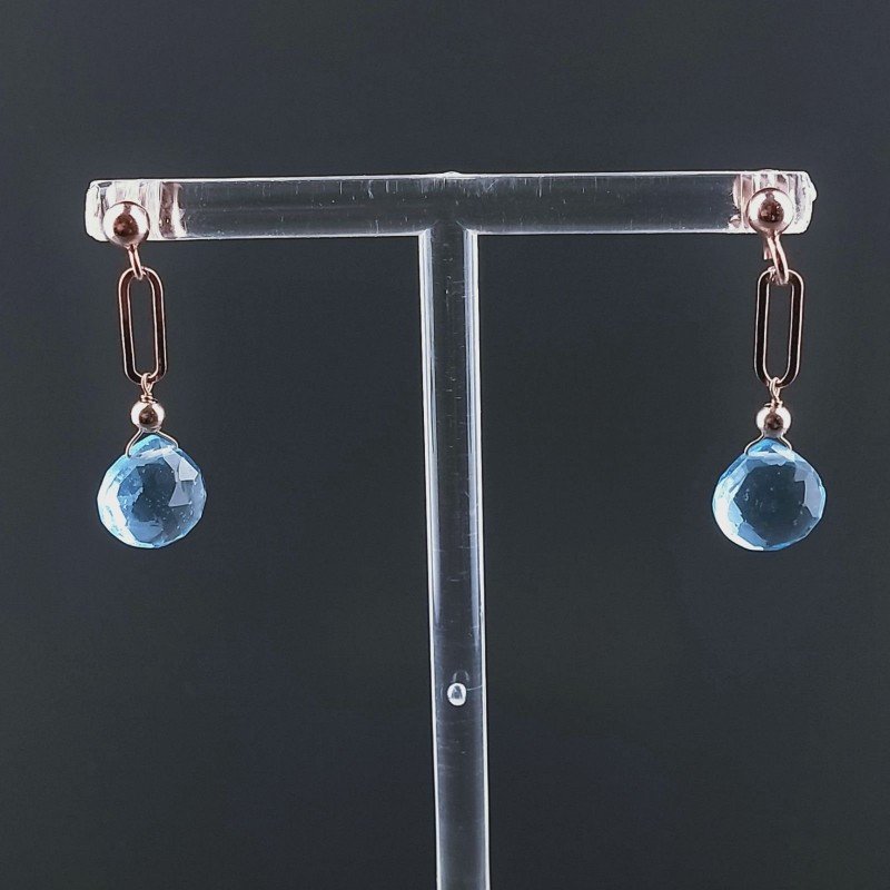 Orecchini Graffetta In Argento 925 A Nodo Orafo Oro Rosa Con Topazio Azzurro Goccia Briolette Sfaccettato A Mano