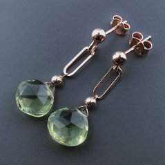 Orecchini Graffetta In Argento 925 A Nodo Orafo Oro Rosa Con Ametista Verde Idrotermale Goccia Briolette Sfaccettato A Mano