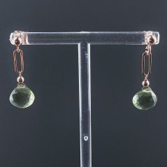 Orecchini Graffetta In Argento 925 A Nodo Orafo Oro Rosa Con Ametista Verde Idrotermale Goccia Briolette Sfaccettato A Mano