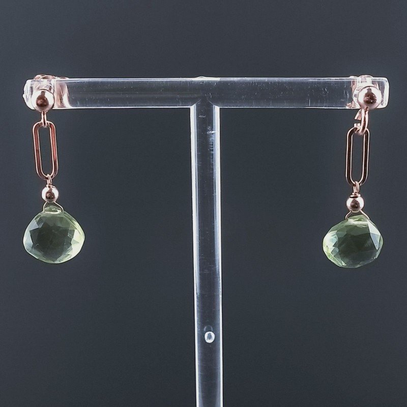 Orecchini Graffetta In Argento 925 A Nodo Orafo Oro Rosa Con Ametista Verde Idrotermale Goccia Briolette Sfaccettato A Mano