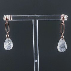 Orecchini Graffetta In Argento 925 A Nodo Orafo Oro Rosa Con Quarzo Rutillato Tormalinato Goccia Briolette Sfaccettato A Mano