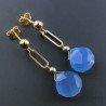 Orecchini Graffetta In Argento 925 A Nodo Orafo Dorato Con Calcedonio Blu Goccia Briolette Sfaccettato A Mano