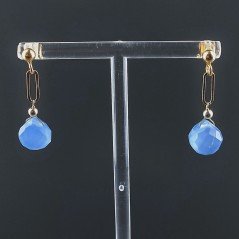 Orecchini Graffetta In Argento 925 A Nodo Orafo Dorato Con Calcedonio Blu Goccia Briolette Sfaccettato A Mano