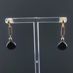 Orecchini Graffetta In Argento 925 A Nodo Orafo Dorato Con Spinello Nero Goccia Briolette Sfaccettato A Mano