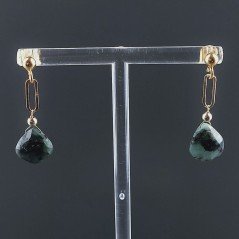 Orecchini Graffetta In Argento 925 A Nodo Orafo Dorato Con Radice Di Smeraldo Goccia Briolette Sfaccettato A Mano