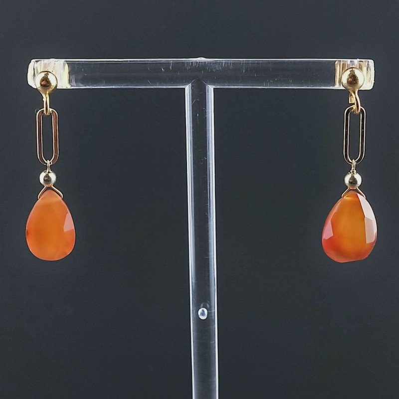 Orecchini Graffetta In Argento 925 A Nodo Orafo Dorato Con Corniola Goccia Briolette Sfaccettato A Mano