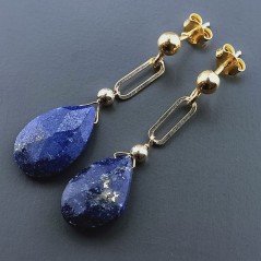 Orecchini Graffetta In Argento 925 A Nodo Orafo Dorato Con Lapis Lazuli Goccia Briolette Sfaccettato A Mano