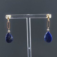 Orecchini Graffetta In Argento 925 A Nodo Orafo Dorato Con Lapis Lazuli Goccia Briolette Sfaccettato A Mano