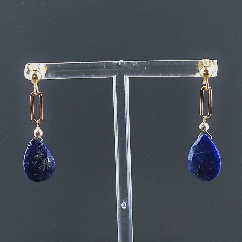 Orecchini Graffetta In Argento 925 A Nodo Orafo Dorato Con Lapis Lazuli Goccia Briolette Sfaccettato A Mano