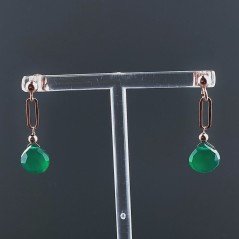 Orecchini Graffetta In Argento 925 A Nodo Orafo Oro Rosa Con Onice Verde Goccia Briolette Sfaccettato A Mano