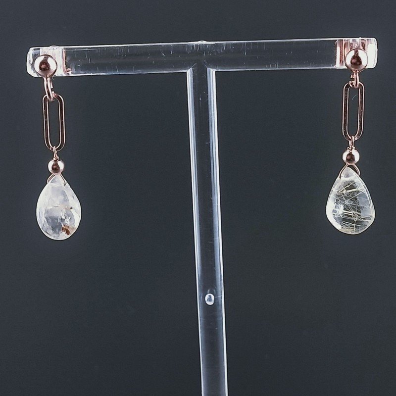 Orecchini Graffetta In Argento 925 A Nodo Orafo Oro Rosa Con Quarzo Rutillato Oro Goccia Briolette Sfaccettato A Mano