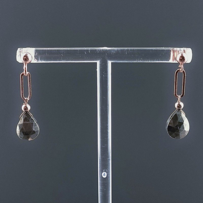 Orecchini Graffetta In Argento 925 A Nodo Orafo Oro Rosa Con Pirite Naturale Goccia Briolette Sfaccettato A Mano