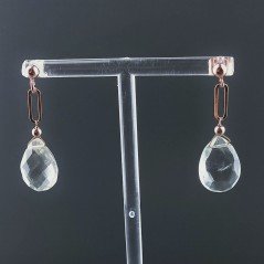 Orecchini Graffetta In Argento 925 A Nodo Orafo Oro Rosa Con Ametista Verde (Prasiolite) Goccia Briolette Sfaccettato A Mano