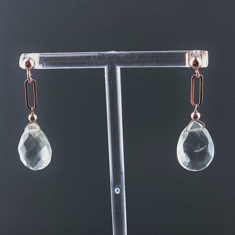 Orecchini Graffetta In Argento 925 A Nodo Orafo Oro Rosa Con Ametista Verde (Prasiolite) Goccia Briolette Sfaccettato A Mano