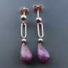 Orecchini Graffetta In Argento 925 A Nodo Orafo Oro Rosa Con Radice Di Rubino Naturale Goccia Briolette Sfaccettato A Mano
