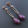 Orecchini Graffetta In Argento 925 A Nodo Orafo Oro Rosa Con Radice Di Rubino Naturale Goccia Briolette Sfaccettato A Mano