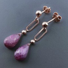Orecchini Graffetta In Argento 925 A Nodo Orafo Oro Rosa Con Radice Di Rubino Naturale Goccia Briolette Sfaccettato A Mano