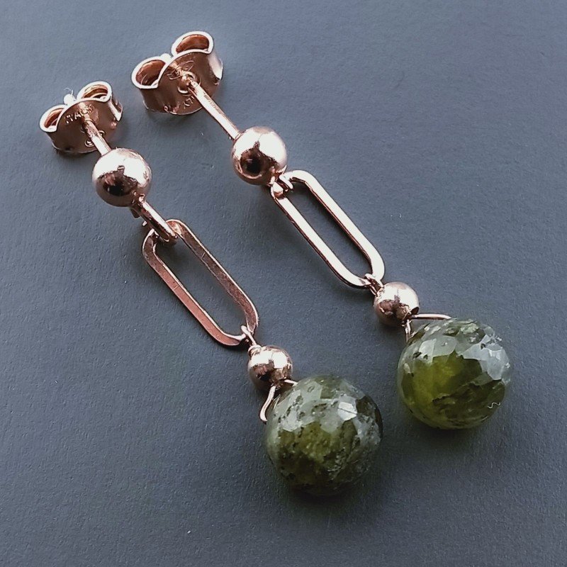 Orecchini Graffetta In Argento 925 A Nodo Orafo Dorato Con Olivina (Peridoto) Cipolla Goccia Briolette Sfaccettato A Mano