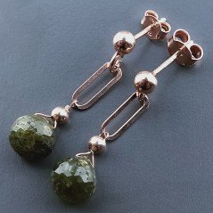 Orecchini Graffetta In Argento 925 A Nodo Orafo Dorato Con Olivina (Peridoto) Cipolla Goccia Briolette Sfaccettato A Mano