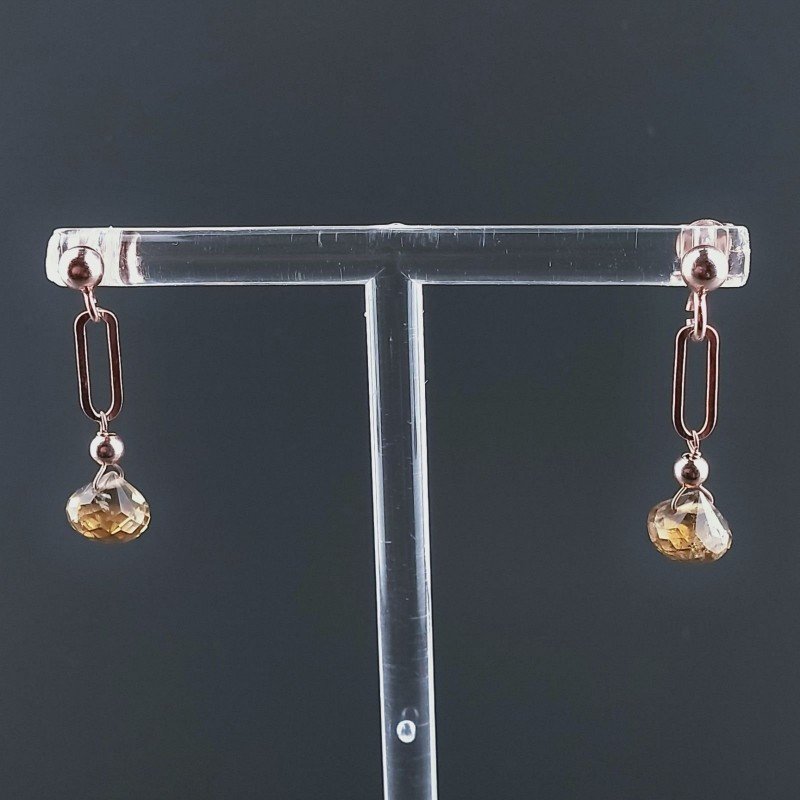 Orecchini Graffetta In Argento 925 A Nodo Orafo Oro Rosa Con Quarzo Birra Cipolla Goccia Briolette Sfaccettato A Mano