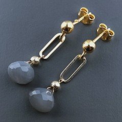 Orecchini Graffetta In Argento 925 A Nodo Orafo Dorato Con Pietra Di Luna Grigia Cipolla Goccia Briolette Sfaccettato A Mano
