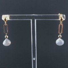 Orecchini Graffetta In Argento 925 A Nodo Orafo Dorato Con Pietra Di Luna Grigia Cipolla Goccia Briolette Sfaccettato A Mano