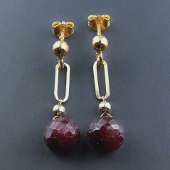 Orecchini Graffetta In Argento 925 A Nodo Orafo Dorato Con Radice Di Rubino Naturale Cipolla Goccia Briolette Sfaccettato A Mano