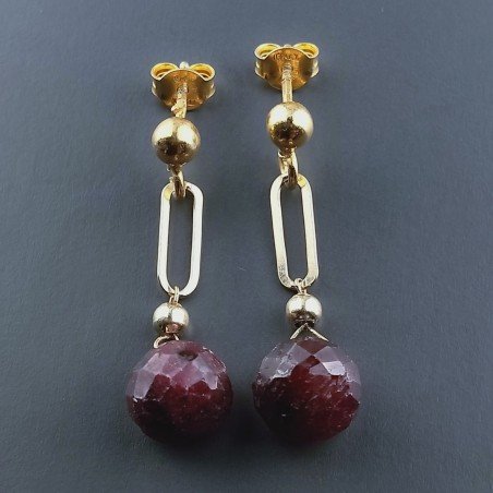 Orecchini Graffetta In Argento 925 A Nodo Orafo Dorato Con Radice Di Rubino Naturale Cipolla Goccia Briolette Sfaccettato A Mano