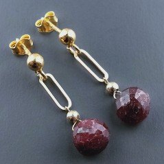 Orecchini Graffetta In Argento 925 A Nodo Orafo Dorato Con Radice Di Rubino Naturale Cipolla Goccia Briolette Sfaccettato A Mano