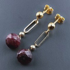Orecchini Graffetta In Argento 925 A Nodo Orafo Dorato Con Radice Di Rubino Naturale Cipolla Goccia Briolette Sfaccettato A Mano