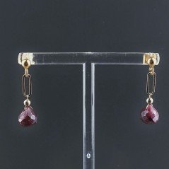 Orecchini Graffetta In Argento 925 A Nodo Orafo Dorato Con Radice Di Rubino Naturale Cipolla Goccia Briolette Sfaccettato A Mano