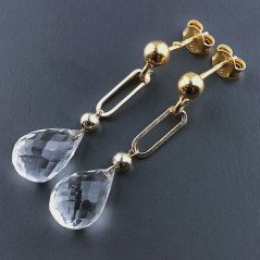 Orecchini Graffetta In Argento 925 A Nodo Orafo Dorato Con Cristallo Di Rocca Cipolla Goccia Briolette Sfaccettato A Mano