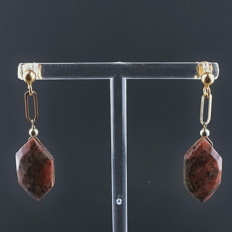 Orecchini Graffetta In Argento 925 A Nodo Orafo Dorato Con Unakite Naturale Pentagon Briolette Sfaccettato A Mano