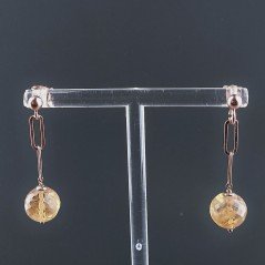 Orecchini Graffetta In Argento 925 A Nodo Orafo Oro Rosa ConQuarzo Citrino Tondo Sfaccettato A Mano