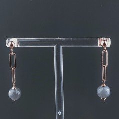 Orecchini Graffetta In Argento 925 A Nodo Orafo Oro Rosa Con Pietra Di Luna Grigia Tondo Sfaccettato A Mano