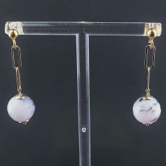 Orecchini Graffetta In Argento 925 A Nodo Orafo Dorato Con Opale Rosa Tondo Sfaccettato A Mano