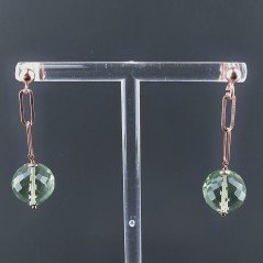 Orecchini Graffetta In Argento 925 A Nodo Orafo Oro Rosa Con Ametista Verde Idrotermale Tondo Sfaccettato A Mano