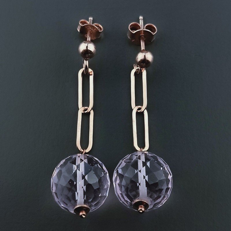 Orecchini Graffetta In Argento 925 A Nodo Orafo Oro Rosa Con Morganite Idrotermale Tondo Sfaccettato A Mano