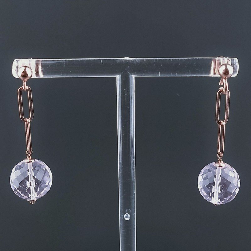 Orecchini Graffetta In Argento 925 A Nodo Orafo Oro Rosa Con Morganite Idrotermale Tondo Sfaccettato A Mano