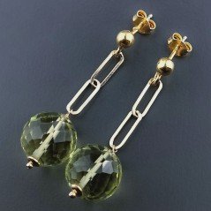 Orecchini Graffetta In Argento 925 A Nodo Orafo Dorato Con Quarzo Limone Idrotermale Tondo Sfaccettato A Mano