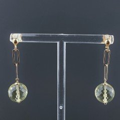 Orecchini Graffetta In Argento 925 A Nodo Orafo Dorato Con Quarzo Limone Idrotermale Tondo Sfaccettato A Mano