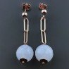Orecchini Graffetta In Argento 925 A Nodo Orafo Oro Rosa Con Calcedonio Naturale Tondo Sfaccettato A Mano