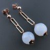 Orecchini Graffetta In Argento 925 A Nodo Orafo Oro Rosa Con Calcedonio Naturale Tondo Sfaccettato A Mano