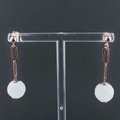 Orecchini Graffetta In Argento 925 A Nodo Orafo Oro Rosa Con Calcedonio Naturale Tondo Sfaccettato A Mano