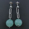 Orecchini Graffetta In Argento 925 A Nodo Orafo Rodiato Con Calcedonio Acqua Verde Tondo Sfaccettato A Mano