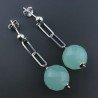 Orecchini Graffetta In Argento 925 A Nodo Orafo Rodiato Con Calcedonio Acqua Verde Tondo Sfaccettato A Mano