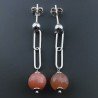 Orecchini Graffetta In Argento 925 A Nodo Orafo Rodiato Con Pietra Di Luna Chocolate Tondo Sfaccettato A Mano